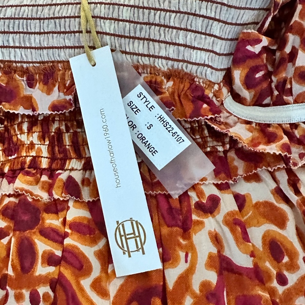 NWT! House of Harlow 1960 Floral Flutter Sleeve Smocked Tiered Maxi Dress Small - Picture 8 of 10